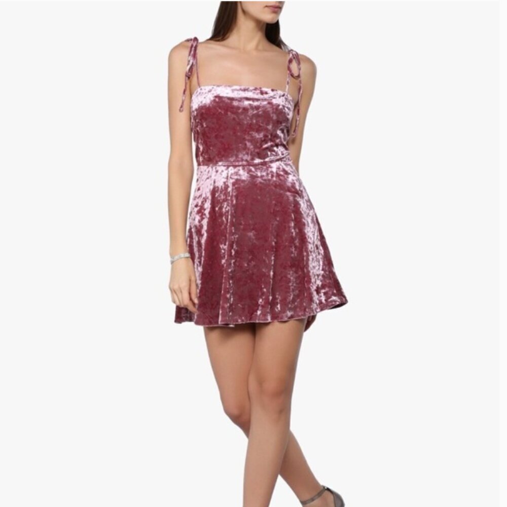 Forever 21 Women's Size Small Crushed Velvet Mini Dress Pink Tie Strap A-Line